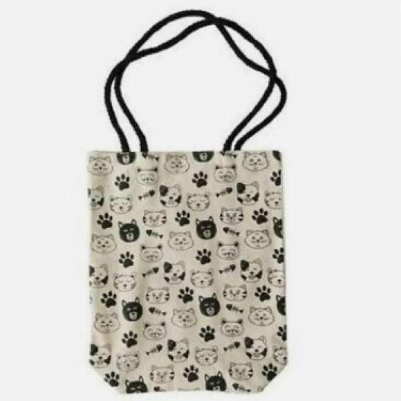 TOTE BAG Kitty Cats Canvas Reusable Shoulder Bag Cream Black Halloween - Picture 4 of 11
